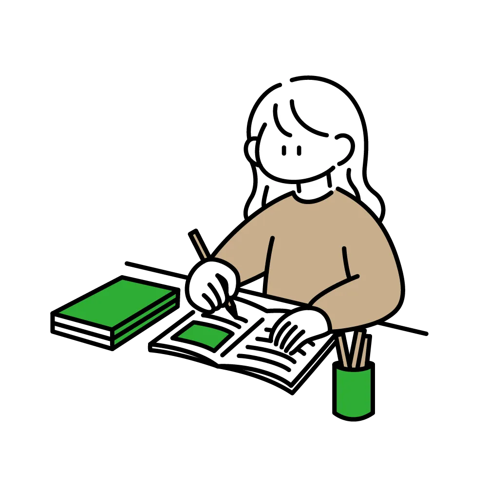 ノートに書き込む女の子のイラスト