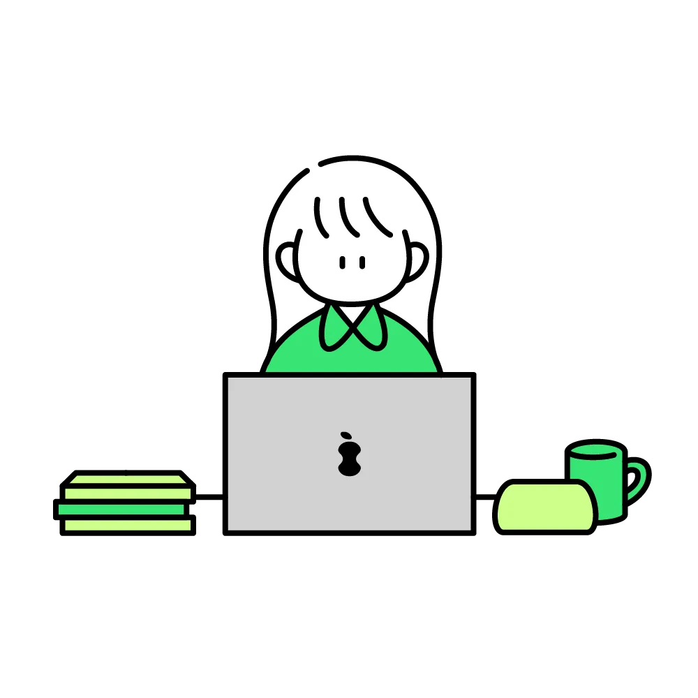 パソコンに向かう女の子のイラスト